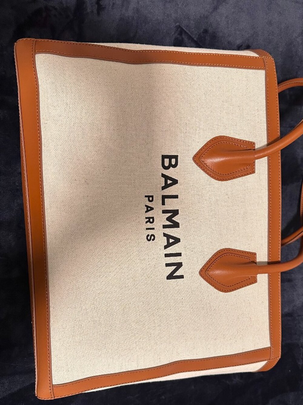 Large Balmain Army Tote - Cream with Brown Trim